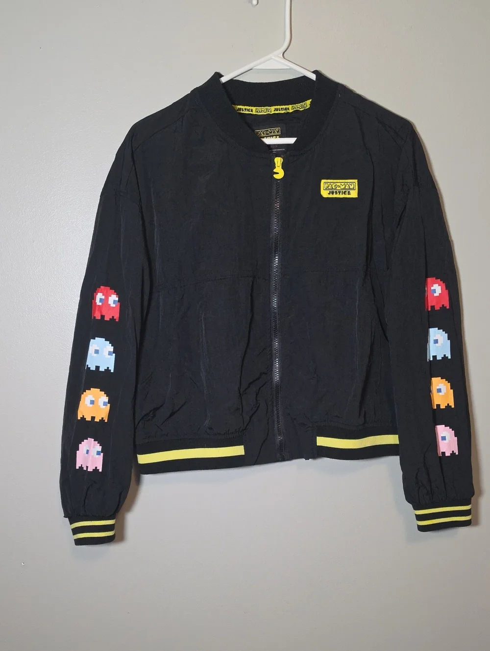 Justice Black Bomber Jacket with Pac-Man Ghosts